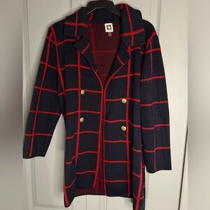 Navy and Red Plaid Coat with Gold Buttons